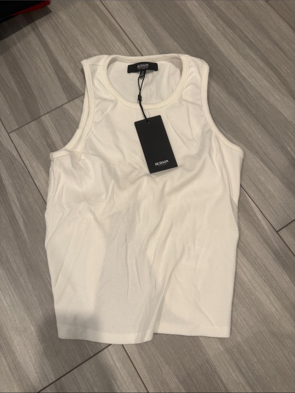 Hudson White Ribbed Tank Top with half open back
